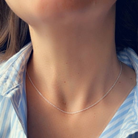 Sterling Silver Simple Choker Chain 15 inches - Picture 3 of 10